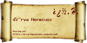 Árva Hermiusz névjegykártya